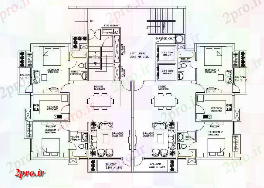 دانلود نقشه مسکونی  ، ویلایی ، آپارتمان  طراحی داخلی طبقه همکف بلوک دوقلو اتوکد (کد131139)