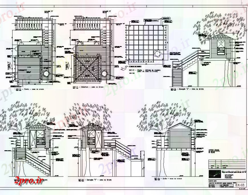 دانلود نقشه مسکونی  ، ویلایی ، آپارتمان  طراحی جزئیات خانه درختی چوبی اتوکد (کد131159)