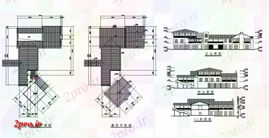 دانلود نقشه مسکونی  ، ویلایی ، آپارتمان  مدرن ویلایی نمای و بالا سقف در  طراحی (کد131162)