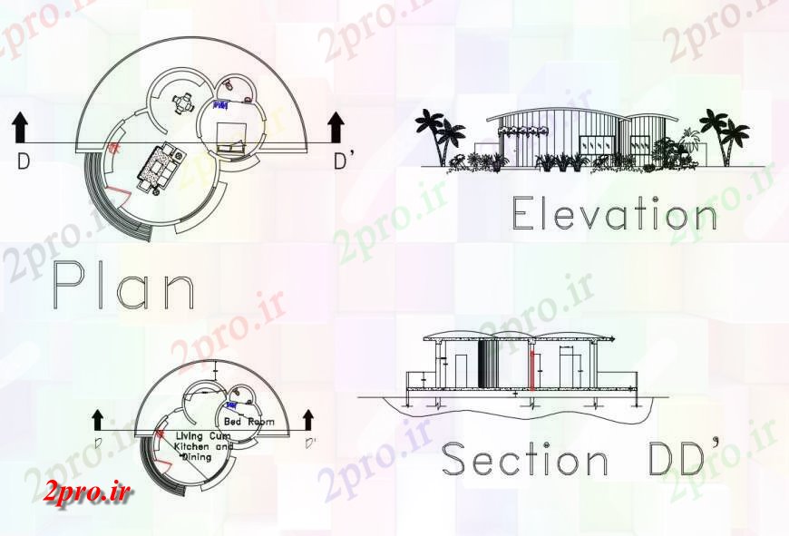 دانلود نقشه مسکونی  ، ویلایی ، آپارتمان  نما خانه اجرایی، بخش و طرحی جزئیات  (کد131164)