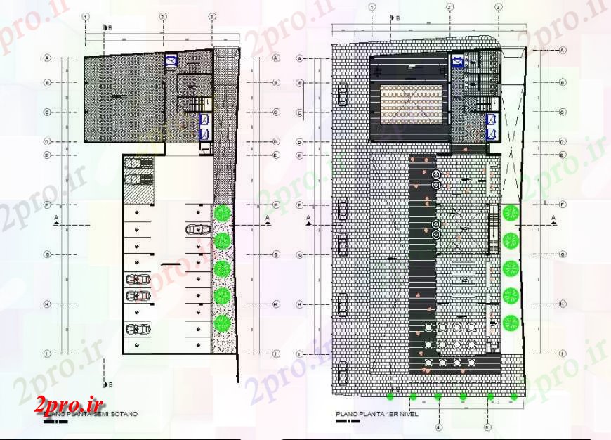 دانلود نقشه هایپر مارکت - مرکز خرید - فروشگاه مجتمع بالای صفحه طراحی 27 در 52 متر (کد131228)