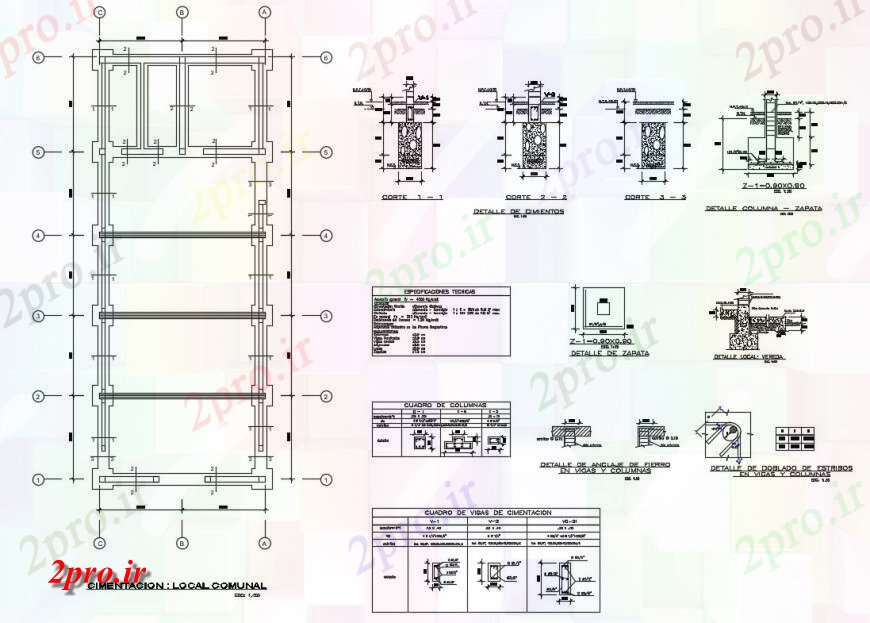 دانلود نقشه جزئیات ساخت و ساز طرحی بنیاد با ستون و پرتو ساخت فروشگاه سالن  (کد131233)