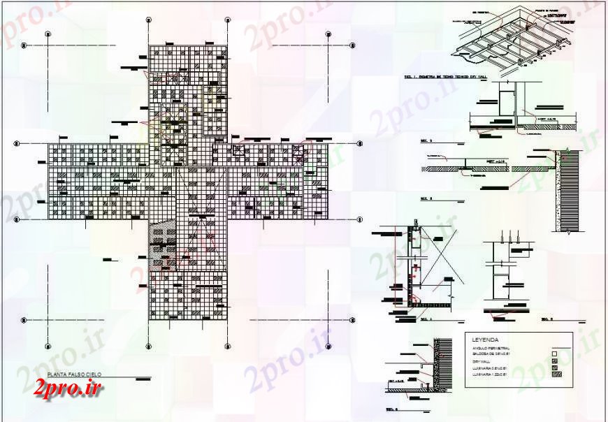 دانلود نقشه طراحی جزئیات ساختار سقف کاذب طراحی جزئیات دفتر اتوکد 31 در 32 متر (کد131264)