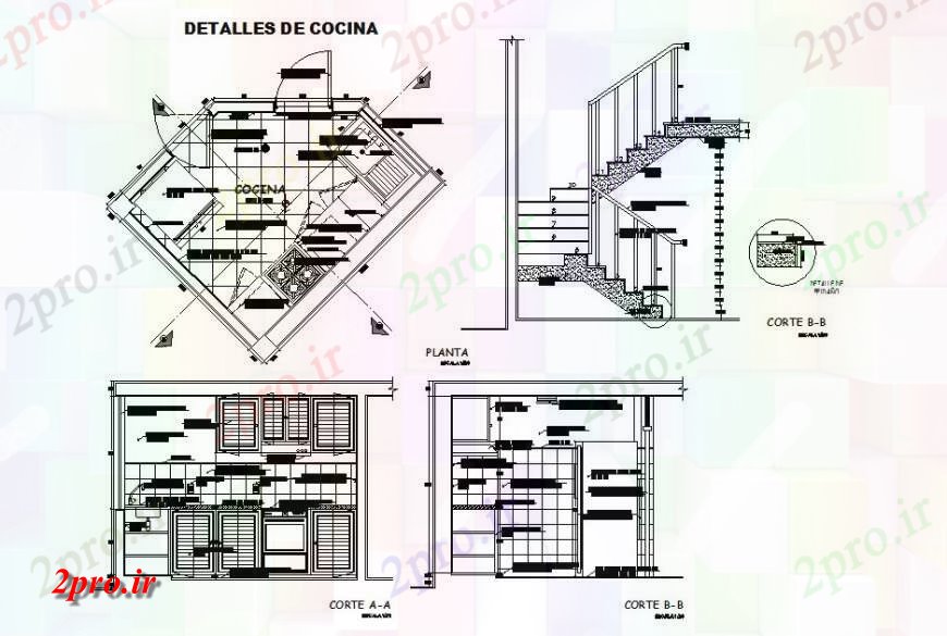 دانلود نقشه جزئیات طراحی ساخت آشپزخانه آشپزخانه طرحی و بخش جزئیات و ساختار پلکان  بلوک (کد131362)