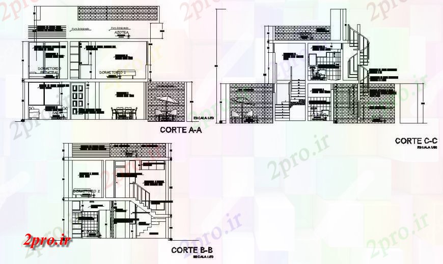 دانلود نقشه مسکونی  ، ویلایی ، آپارتمان  دو دان بخش خانه  (کد131363)