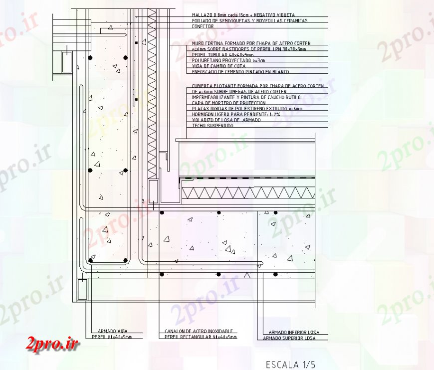 دانلود نقشه جزئیات ساخت و ساز جزئیات شناور  طرحی پوشش (کد131370)