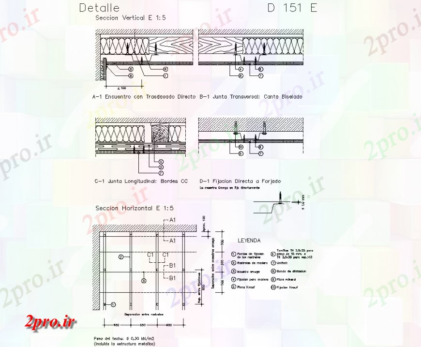 دانلود نقشه جزئیات پله و راه پله  جزئیات بخش سقف آمریکایی  (کد131373)