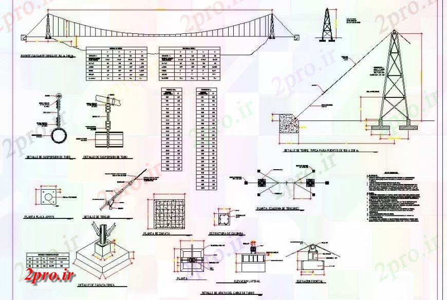 دانلود نقشه جزئیات ساخت پل کابل ساختار پل جزئیات  واحد ساخت و ساز اتوکد (کد131376)