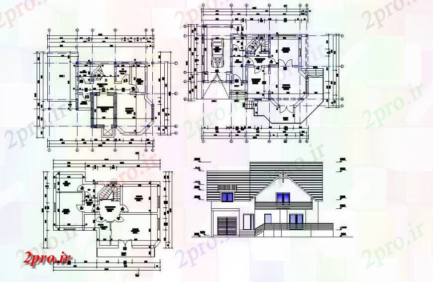 دانلود نقشه مسکونی  ، ویلایی ، آپارتمان  نما و طرحی خانه بلوک ساختاری  (کد131380)