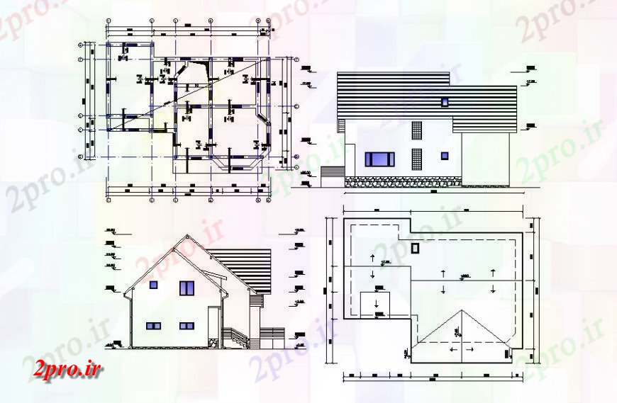 دانلود نقشه مسکونی  ، ویلایی ، آپارتمان  نما و طرحی جزئیات از خانه   بلوک (کد131391)