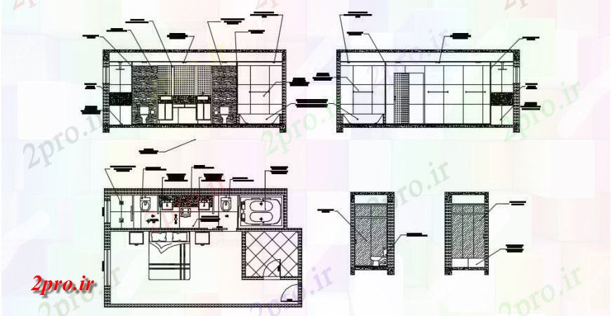 دانلود نقشه حمام مستر داخلی حمام با نما مقطعی جزئیات (کد131402)