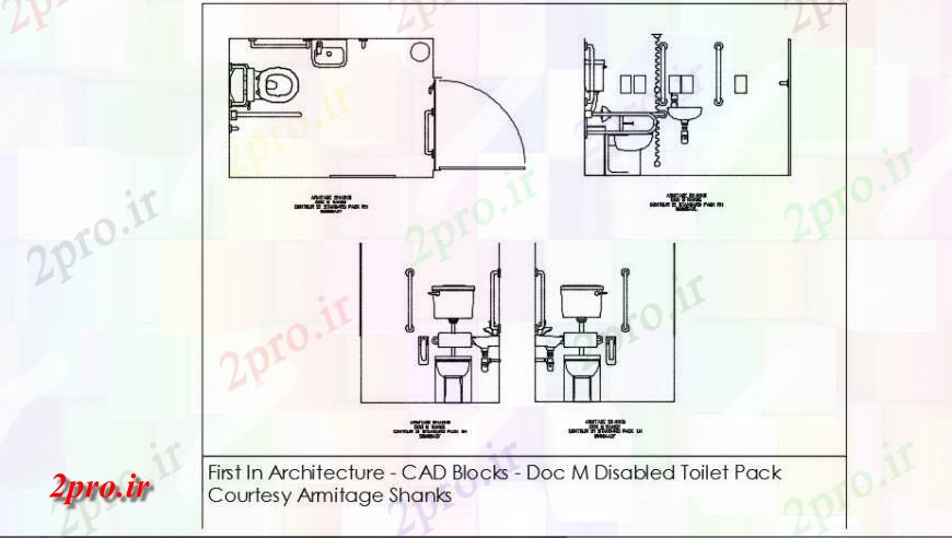دانلود نقشه بلوک های بهداشتی حمام مقطعی جلو و سمت elevaations جزئیات (کد131419)