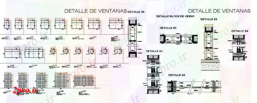 دانلود نقشه طراحی جزئیات ساختار  از انواع مختلف پنجره ها در  (کد131501)