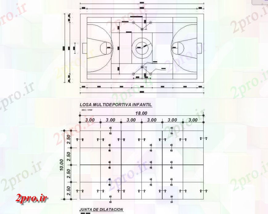 دانلود نقشه ورزشگاه ، سالن ورزش ، باشگاه دادگاه فوتبال طراحی 18 در 30 متر (کد131519)