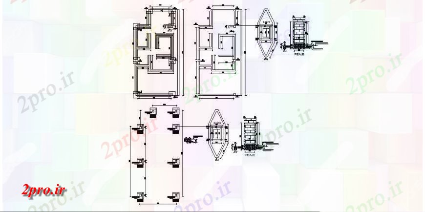 دانلود نقشه طراحی اتوکد پایه طرحی بنیاد و جزئیات دیوار بلوک ساخت و ساز طرح (کد131567)