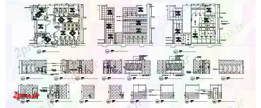 دانلود نقشه بلوک های بهداشتی بهداشتی بخش جزئیات توالت عمومی و طرحی دو بعدی بلوک طرح 7 در 10 متر (کد131575)