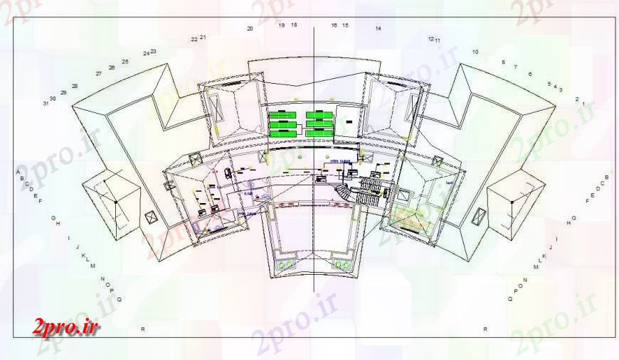 دانلود نقشه ساختمان دولتی ، سازمانی دولت جزئیات ساختمان سقف طراحی اتوکد 30 در 66 متر (کد131584)