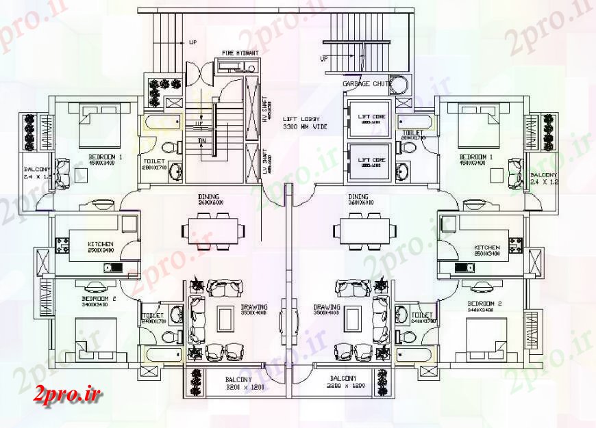 دانلود نقشه مسکونی  ، ویلایی ، آپارتمان  دوقلو طرحی آپارتمان   طراحی  (کد131595)