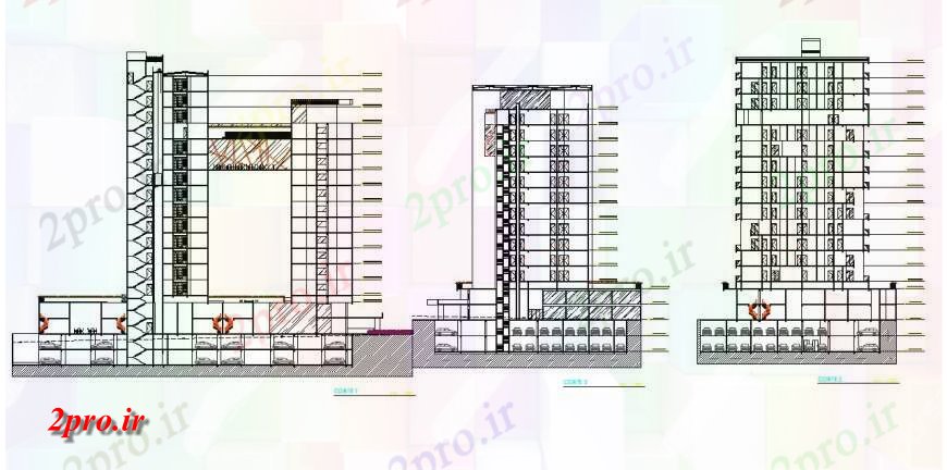 دانلود نقشه ساختمان مرتفعبالا هتل نما طراحی جزئیات اتوکد مطرحی   (کد131646)