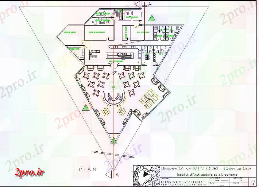 دانلود نقشه هتل - رستوران - اقامتگاه طراحی رستوران با طراحی مفهوم مدرن اتوکد 38 در 38 متر (کد131648)