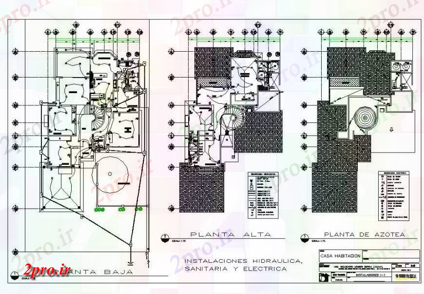 دانلود نقشه طراحی داخلی طرحی برق از سه طبقه ویلا اتوکد (کد131655)