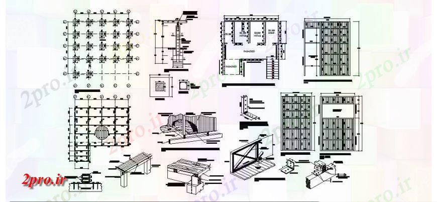 دانلود نقشه جزئیات ستون ساختار طرحی ستون و دیگر های طرحی واحد ساخت و ساز اتوکد 3 در 6 متر (کد131679)
