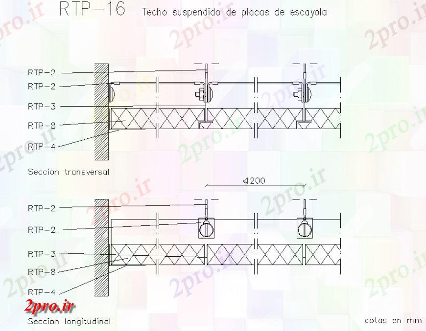 دانلود نقشه جزئیات پله و راه پله  سقف های کاذب از صفحات گچ جزئیات (کد131712)