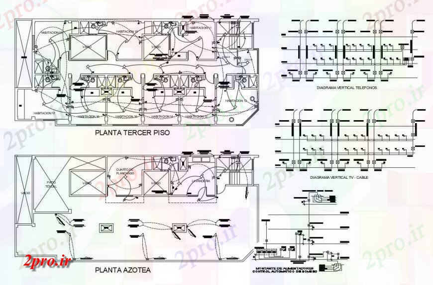 دانلود نقشه اتوماسیون و نقشه های برق جزئیات طرحی طبقه طرحی های الکتریکی سوم و چهارم هتل ساخت (کد131722)