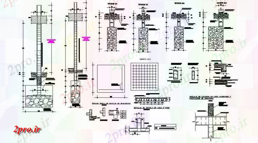 دانلود نقشه جزئیات میلگرد گذاریستون جزئیات ساخت و ساز  طرحی بلوک ساختاری  (کد131723)