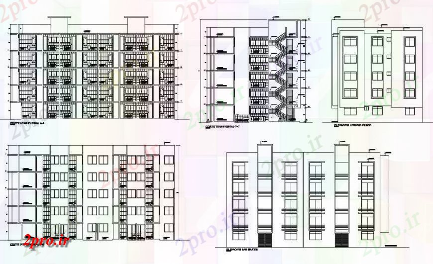 دانلود نقشه مسکونی ، ویلایی ، آپارتمان چند خانواده مسکن آپارتمان ساخت و ساز تمام نما و جزئیات مقطعی طرفه 15 در 26 متر (کد131797)