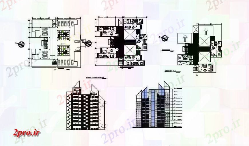 دانلود نقشه ساختمان مرتفعبلند طرحی هتل ساختمان و نما بلوک ساختاری طرح 31 در 33 متر (کد131831)