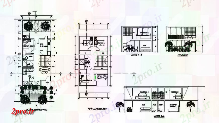 دانلود نقشه مسکونی ، ویلایی ، آپارتمان خانه طرح، نما و بخش طرحی بلوک ساخت و ساز 6 در 13 متر (کد131840)