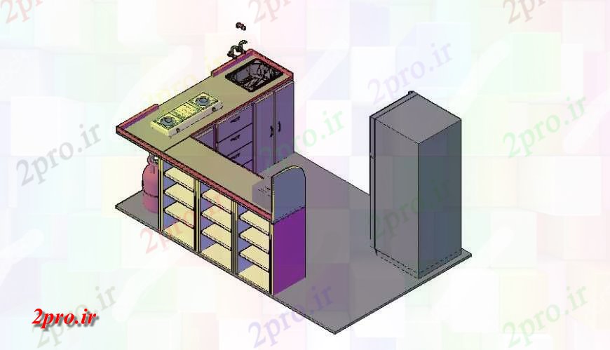 دانلود نقشه طراحی مبلمان آشپزخانه مدل تریدی از بلوک های تجهیزات آشپزخانه جزئیات طرحی بلوک   (کد131843)