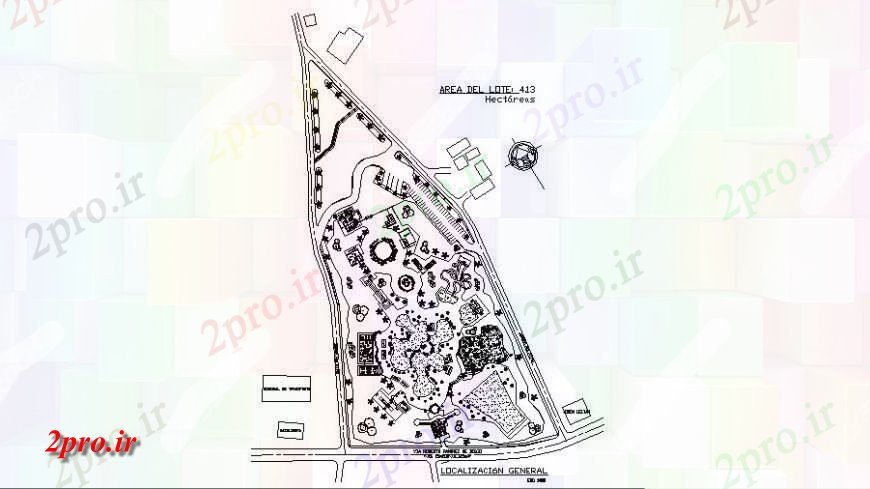 دانلود نقشه باغ طرحی جزئیات عمومی پارک طرحی بلوک 185 در 206 متر (کد131878)