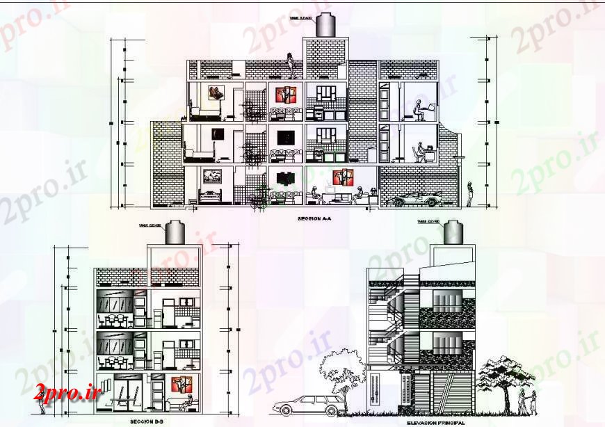 دانلود نقشه مسکونی ، ویلایی ، آپارتمان آپارتمان رسم نما و بخش 9 در 19 متر (کد131928)