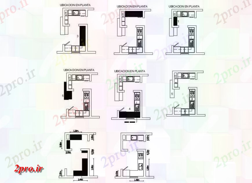 دانلود نقشه طراحی مبلمان آشپزخانه آشپزخانه و بلوک های مبلمان لباس های شسته   (کد131950)