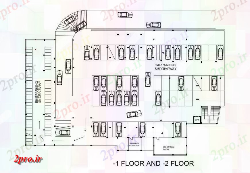 دانلود نقشه ساختمان اداری - تجاری - صنعتی طرحی طبقه زیرزمین پارکینگ کف بسیاری از مرکز مدنی 41 در 71 متر (کد131969)