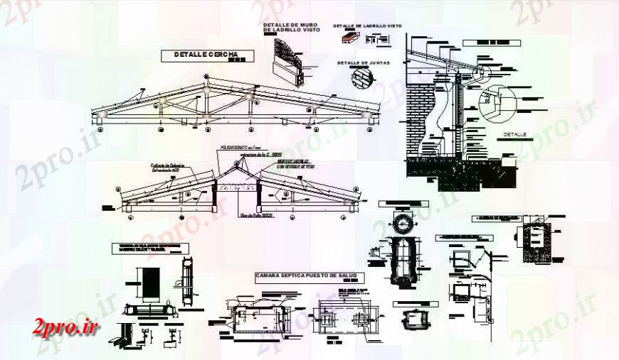 دانلود نقشه جزئیات ساخت و ساز بخش سقف و نما طرحی بلوک ساخت و ساز 12 در 17 متر (کد131992)