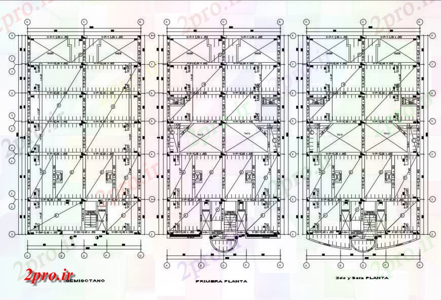 دانلود نقشه جزئیات ساخت و ساز جزئیات طرحی بنیاد خاک، اول و طبقه دوم (کد131995)