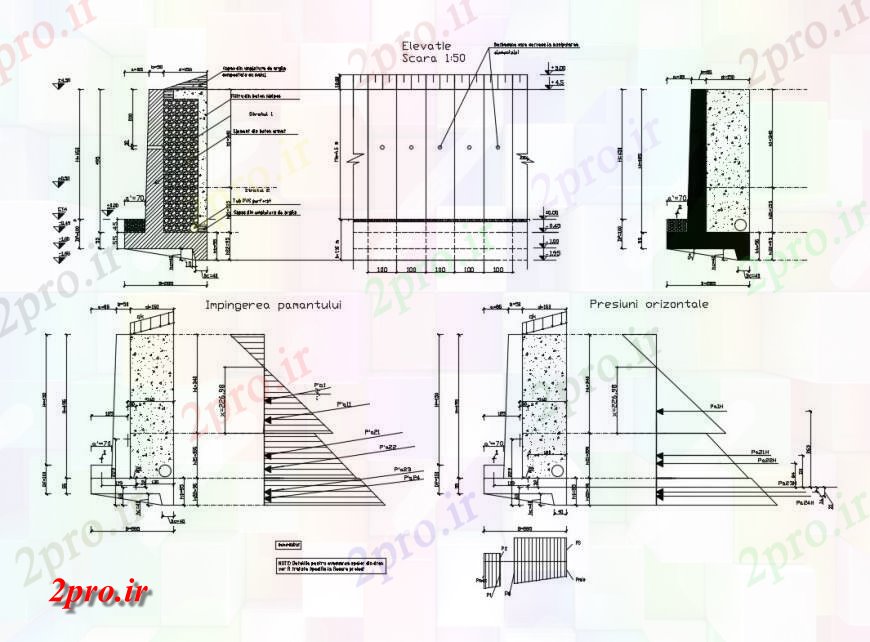 دانلود نقشه جزئیات ساخت و ساز جزئیات ساخت و ساز دیوار حائل ساخت (کد132000)