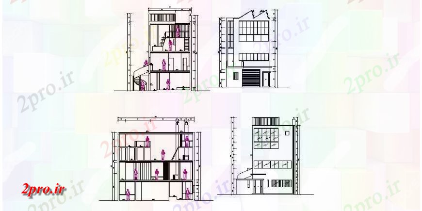 دانلود نقشه مسکونی  ، ویلایی ، آپارتمان  نما و بخش جزئیات از جزئیات آپارتمان   با دیدطرحی بلوک ساختاری  (کد132020)