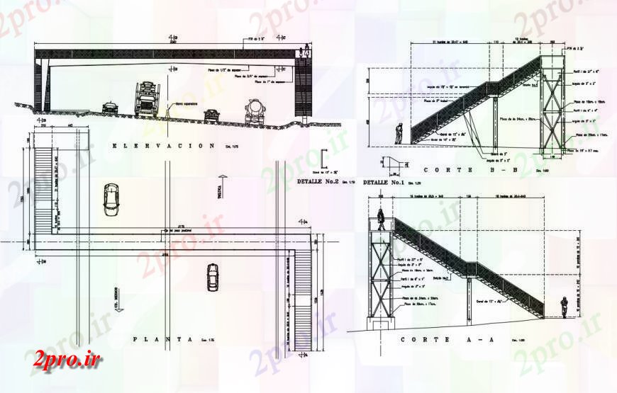 دانلود نقشه جزئیات ساخت پل تلفن پل پا نما، بخش و طرحی جزئیات (کد132131)