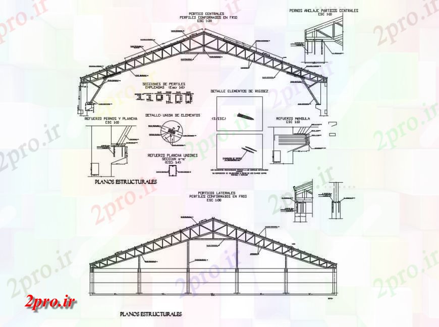 دانلود نقشه طراحی جزئیات ساختار خرپا برای ساختمان سقف و  ساخت و ساز طراحی جزئیات  (کد132133)