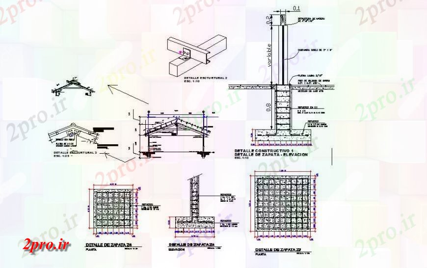 دانلود نقشه جزئیات ساخت و ساز بام، اسلب و پایه و اساس ساختار جزئیات واحد ساخت و ساز  چیدمان اتوکد (کد132142)