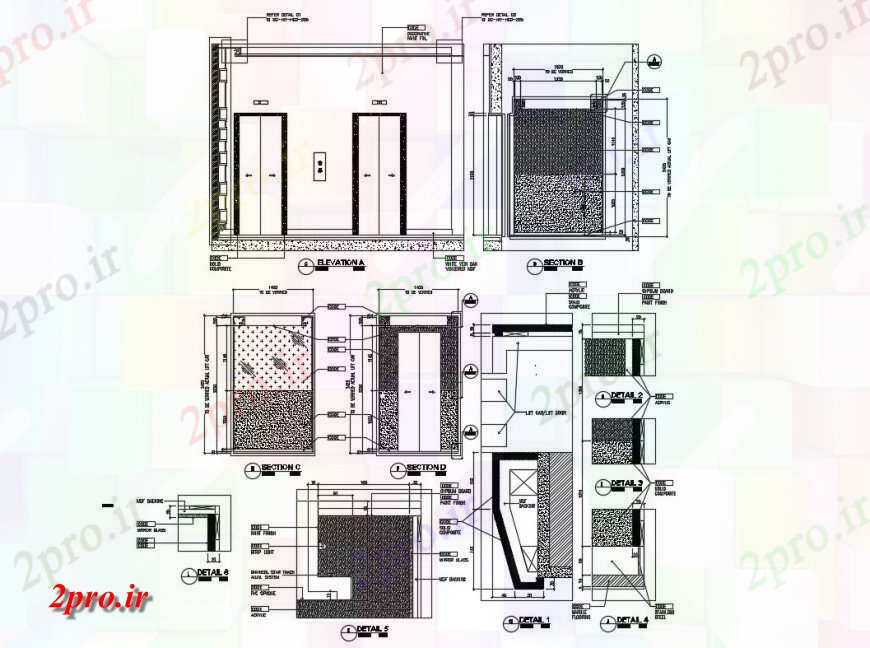 دانلود نقشه جزئیات آسانسور و هتل نما ماشین بالابر، بخش، برنامه ریزی و خودکار 72 در 144 متر (کد132168)