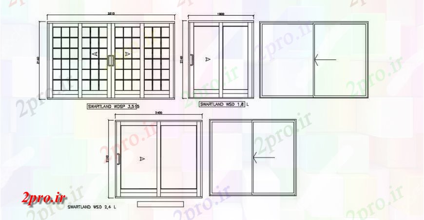 دانلود نقشه جزئیات طراحی در و پنجره  جزئیات مقطعی جلوی دری نما کشویی (کد132186)