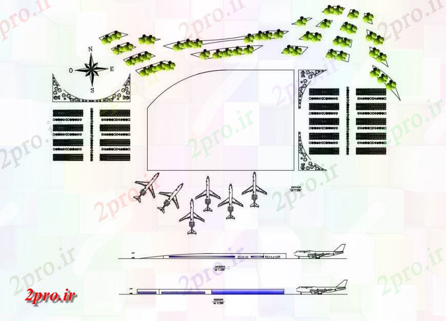 دانلود نقشه فرودگاه محوطه سازی فرودگاه Furudga و طرحی توزیع جزئیات (کد132214)