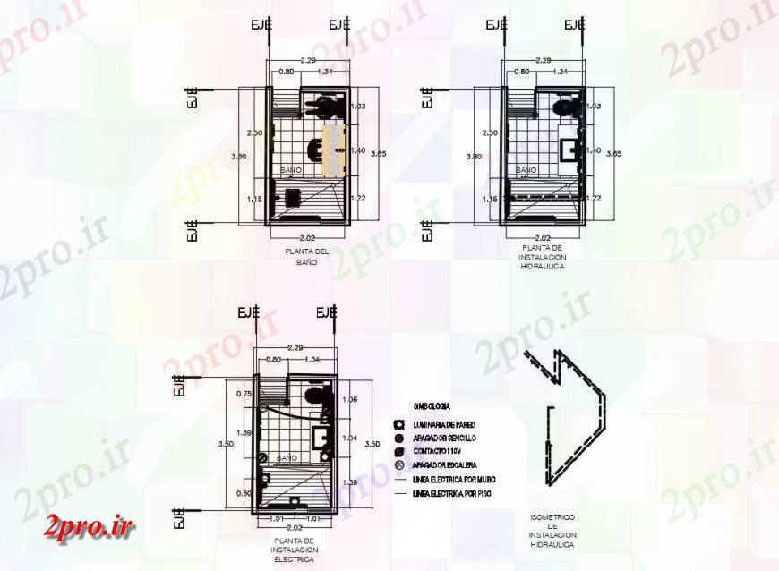 دانلود نقشه حمام مستر طرحی بهداشتی خانه، جزئیات لوله کشی و نصب و راه اندازی برق جزئیات (کد132245)