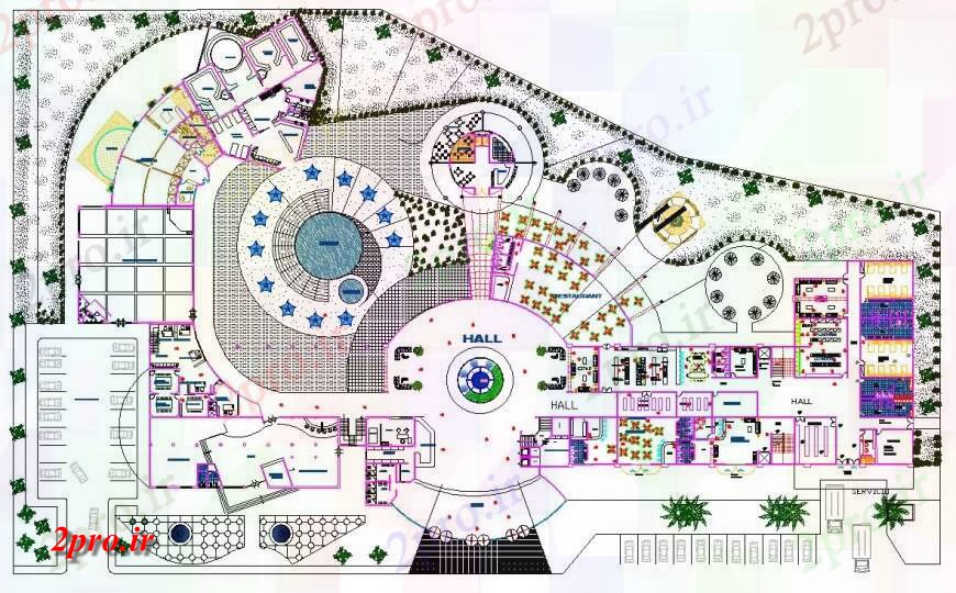 دانلود نقشه معماری معروف متوسل طرحی بالای صفحه 58 در 132 متر (کد132271)