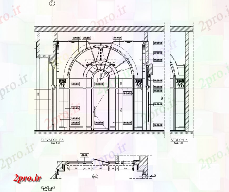 دانلود نقشه جزئیات ساخت و ساز طرحی دروازه طاق اصلی و نما  چیدمان (کد132313)